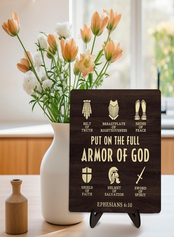 DMADNF Bible Verse Sign, Put on the Full Armor of God Religious Wood Plaque,Christian Sign, Table Art Signs, Wooden Sign Desk Decor, Positive Home Decor Gift for Men,5.9x5.9inch(EPHESIANS 6:10) - Image 4